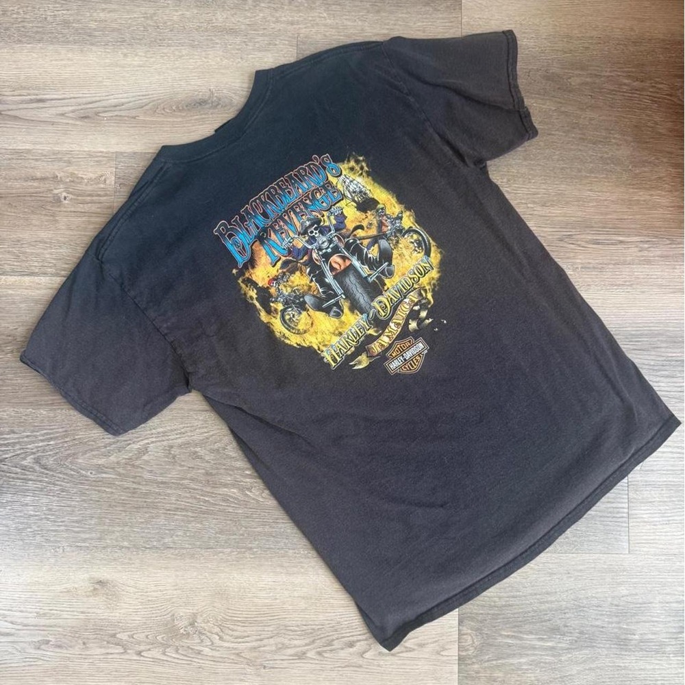 Harley Davidson Jamaica Shirt Blackbeard's Revenge Pirate Biker Tee Mens Black - Picture 2 of 5